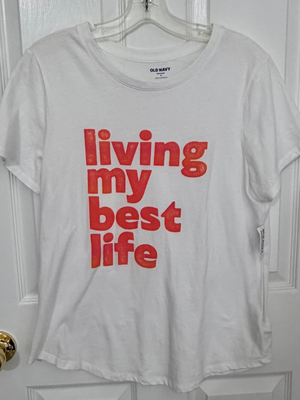 BRAND NEW OLD NAVY LIVING MY BEST LIFE SHORT SLEEVE SHIRT TOP - SIZE MEDIUM - M